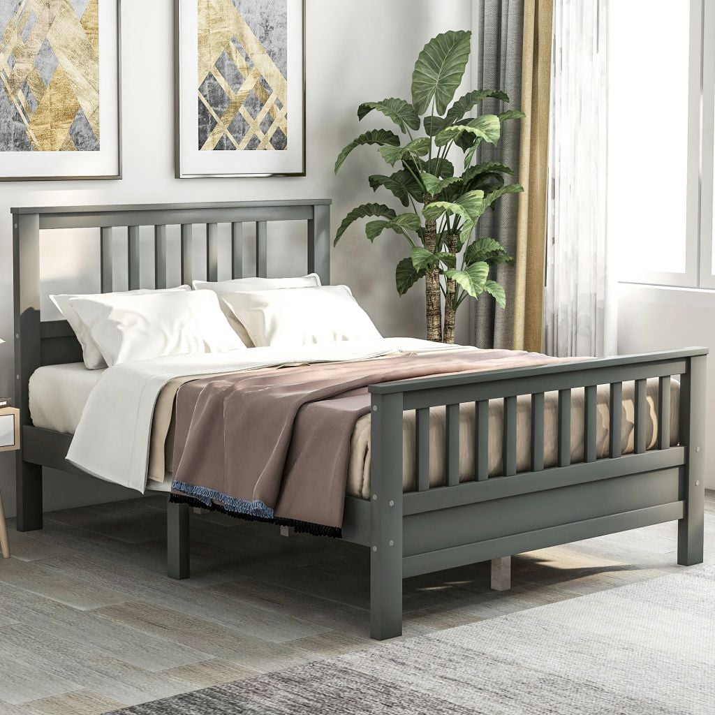 Full Platform Bed Frame,Wood Platform Bed With Headboard 