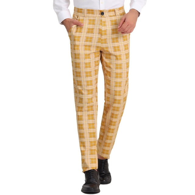 INSPIRE CHIC Pantalon d'Affaires à Carreaux Léger Coupe Régulière devant Plat 28 Jaune