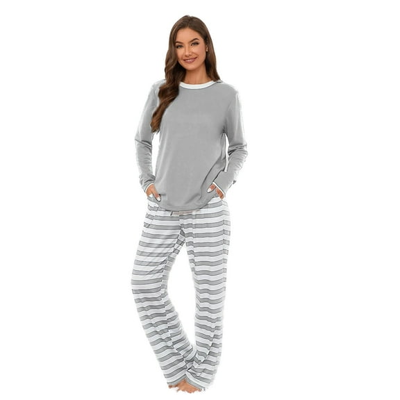 Women's Plus Size Long Sleeve Pants Set Fall Lounge Set Long Pants Pjs Winter Pajama Set Soft 2 Piece Comfy Sleepwear Warm Loose Grey XX-Large