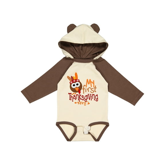 Inktastic My 1st Thanksgiving Cute Turkey with Feathers Boys or Girls Long Sleeve Baby Bodysuit
