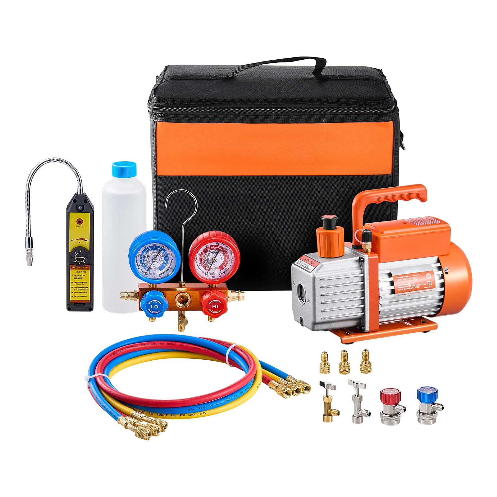 KFFKFF 4.5 CFM AC Suction Pump and Measurement Kit, One Phase Rotary Blade HVAC Air Suction Pump, A/C Coolant Manifold Measurement Set, including Leak Detection Tubes