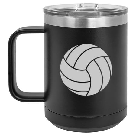 

15 oz Tumbler Coffee Mug Travel Cup With Handle & Lid Vacuum Insulated Stainless Steel Volleyball