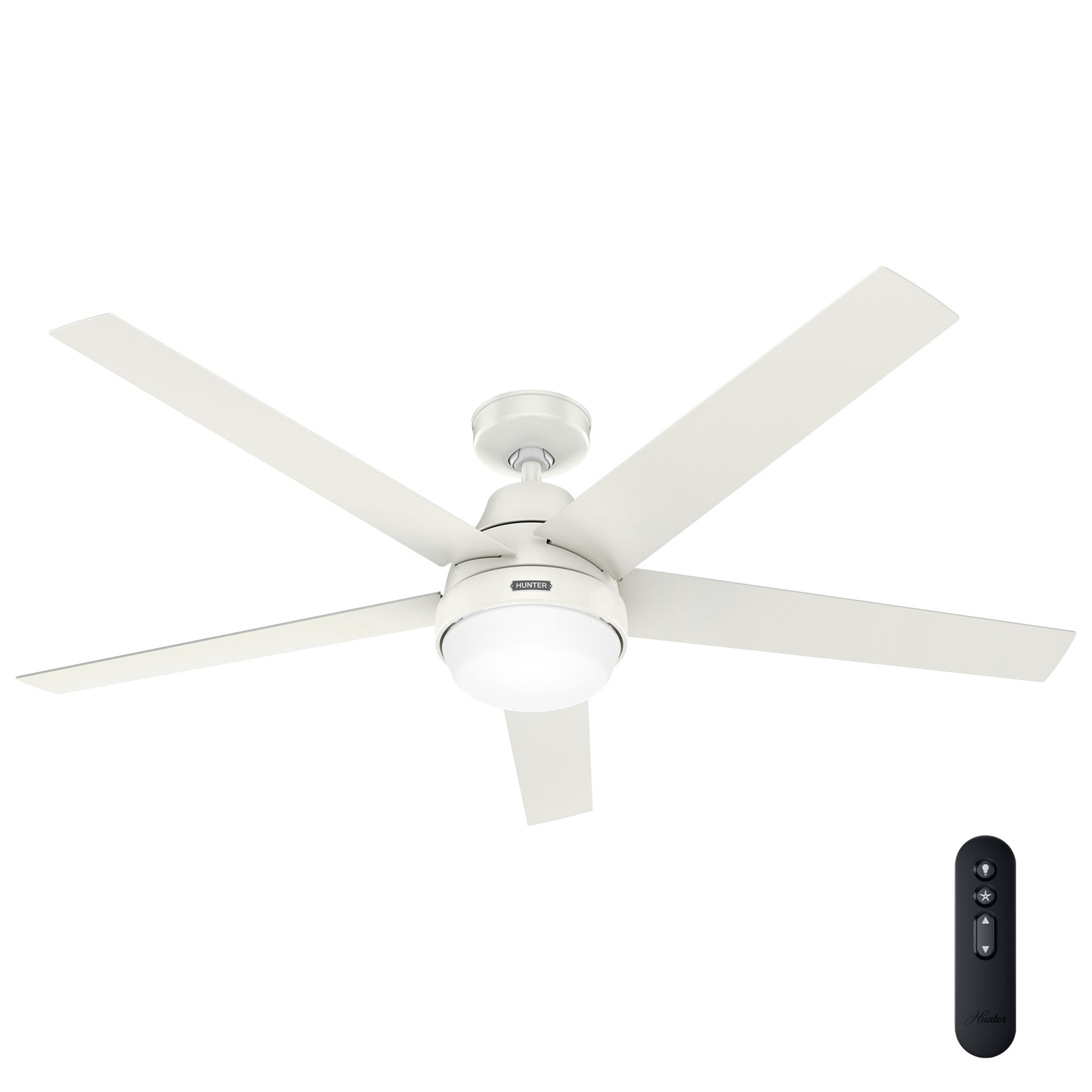 Hunter - Aerodyne Indoor Ceiling Fan With Light, Remote, 60-inch, Fresh White, Casual-style, 6-speed DC Motor, Energy Star, WiFi Smarthome, 52832, for living rooms, bedrooms, home offices, kitchens