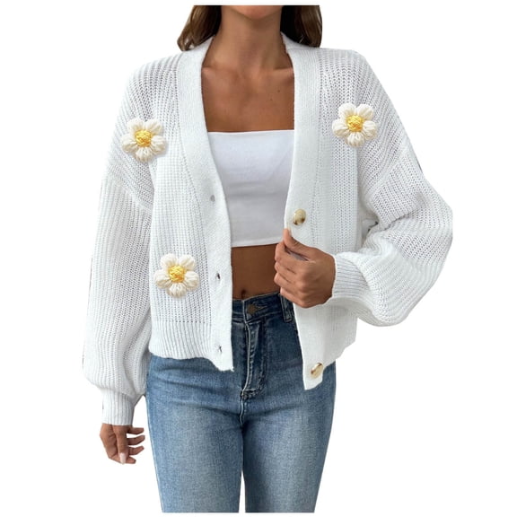 ATOYSOY Women's Outwear Lightweight Coat Casual Sweatshirts Long Sleeve Tops Loose Floral Jackets Sweaters for Women Open Front Knitted Cardigan Fall Winter S