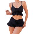 thumbnail image 1 of xiaxaixu Women Summer 2 Pieces Outfits Solid Color V-Neck Sleeveelss Camisoles Ruffle Hem Tank Tops and Shorts Set, 1 of 7