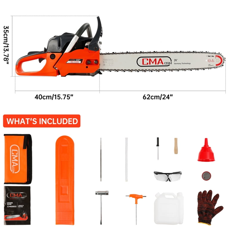 TOPTENG 24 inch Gas Chainsaw, 68CC 2-Cycle, Handheld with