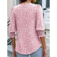 thumbnail image 4 of Women's Dressy Casual Blouse with Smocked Cuffs, 3/4 Length Sleeve Tops for Work Office Pink Dots XXL, 4 of 9