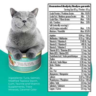 Snappy Tom "Lites" Tuna with Salmon. Wet Cat Food, 3 oz cans, 24 count