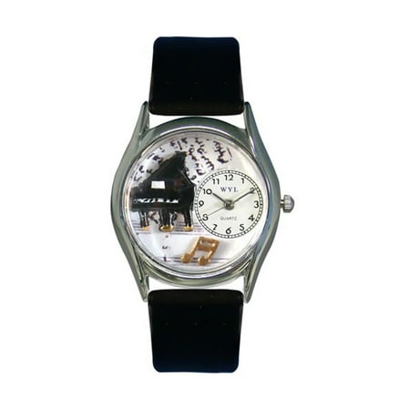 Whimsical Music Piano Black Leather And Silvertone Watch