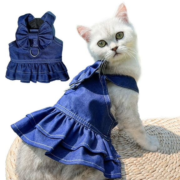 Dog Denim Dresses for Large Dogs, Puppy Girl Clothes with Leash Ring and Cute Bow Knot Summer Pet Apparel