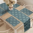thumbnail image 2 of Ambesonne Damask Table Runner & Placemats, Ivy Like Botanical Motifs, Placemat 4 pcs + Runner 14"x90", Slate Blue Laurel Green, 2 of 2