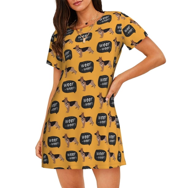 Disketp German Shepherd Woof para Camisón Corto de Manga Corta para Mujeres, Camisón Cómodo con Escote Redondo, Bonito y Confortable