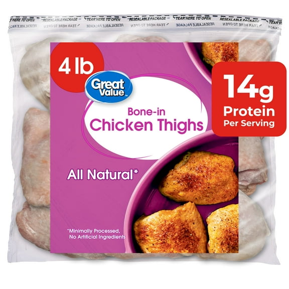 Great Value All Natural Skin-on Chicken Thighs, 4 lb (Frozen)