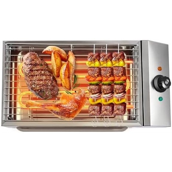 1800W Commercial Electric Grill Indoor, Smokeless Stainless Steel Non-stick Portable Grill, Adjustable Temperature 50-150℃ Barbecue Oven Outdoor for Restaurant, Camping, Party 110V$$Garden & Patio