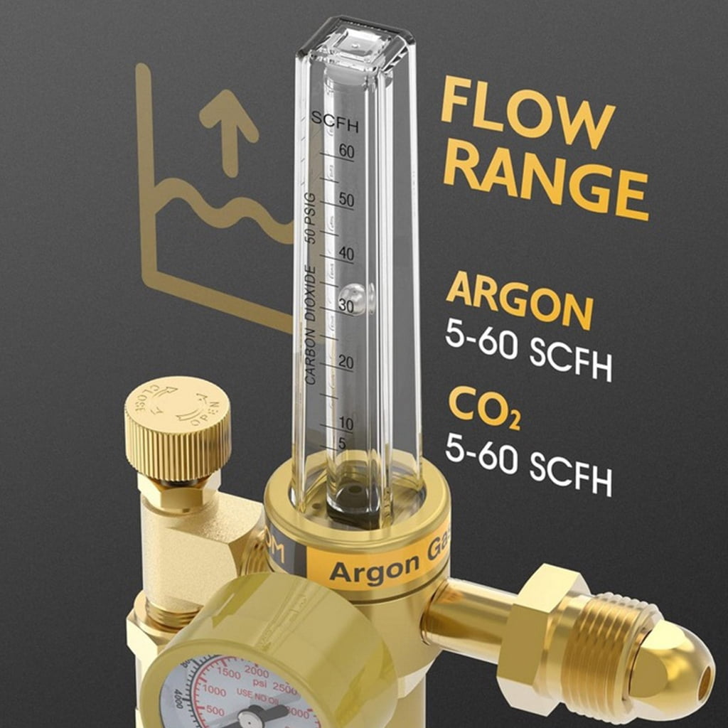 Industrial Argon CO2 Regulator Featuring 60 CFH Flowmeter And 4000PSI Gauges Regulators Valves Welding Accessory