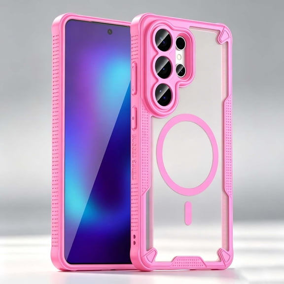 For Samsung Galaxy S24 Phone Case,Compatible with Wireless Charging,Anti-fingerprinting Matte Translucent Back Design,Heavy Duty Shockproof Non-Slip Protection,Rugged Phone Case,Pink