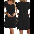 thumbnail image 2 of Elegante Vestido de para Mujer, con Volantes, , Cuello Redondo, Mangas Abullonadas, Vestido Midi Fluido para Cóctel o Fiesta Negro XXL, 2 of 5