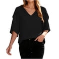 thumbnail image 6 of Zynoxe Womens 3/4 Ruffled Sleeve Tops Casual Solid Color V-neck Blouses for Daily Wear Summer Loose Flowy Business Work Shirt Tops Black XL, 6 of 6