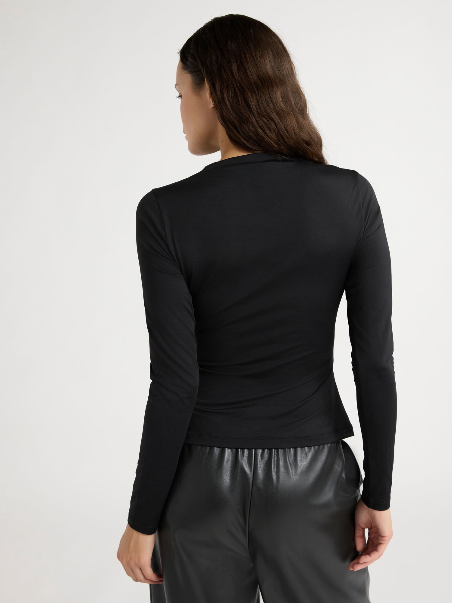 Scoop Women's Side Pleated Top with Long Sleeves, Sizes XS-XXL