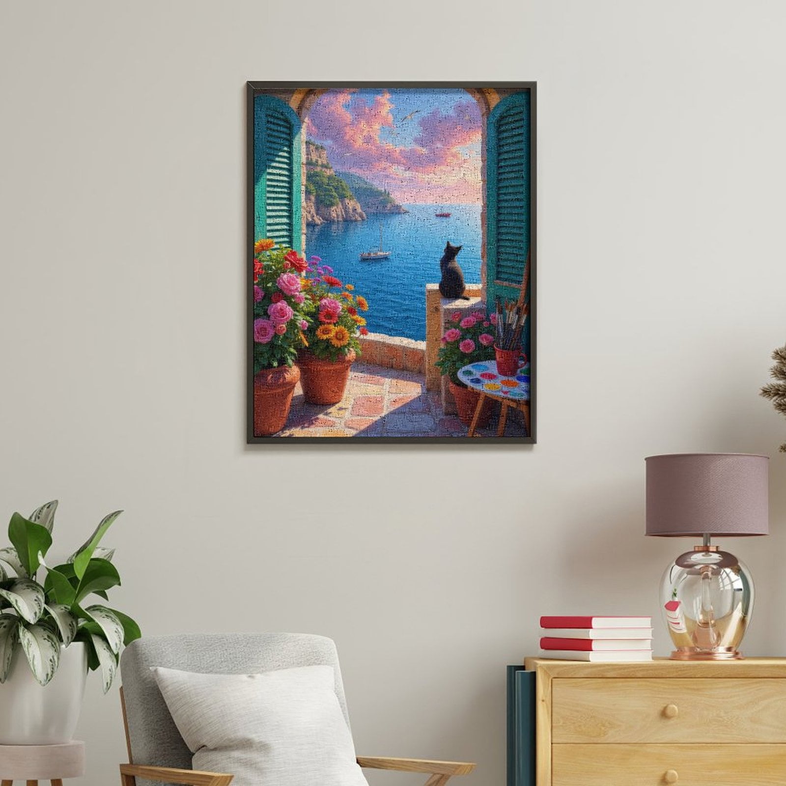 Paint by Numbers Kit for Adults, Cat Seaside View Painting Paradise Paint by Numbers, Easy Paint by Numbers Kit for Adults Beginner, DIY Adult Paint by Number Kits on Canvas, Home Decor