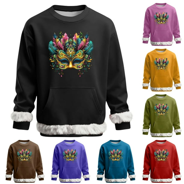 RKSTN Carnival Party Sweatshirts for Men Oversized Crew Neck Carnival Graphic Print Versatile Fleece Sweatshirt Mens Casual Round Neck Relaxed Fits Comfy Pullover Sweatshirt Top Fall Winter Clothes