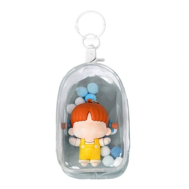 Clear Figure Display Bag with Keychain Waterproof PVC Zipper Dustproof Portable Oval Small Hanging Blind Box Doll Storage Bag Organizer Case