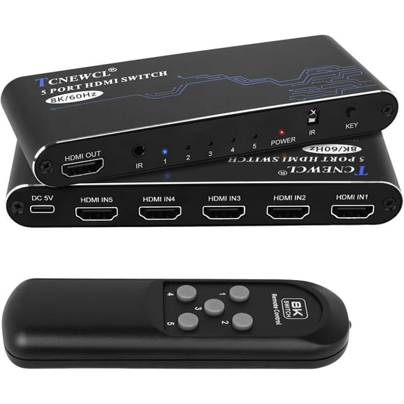 Conmutador HDMI TCNEWCL 8K @60Hz 5x1 con mando a distancia para PS5 Xbox PC