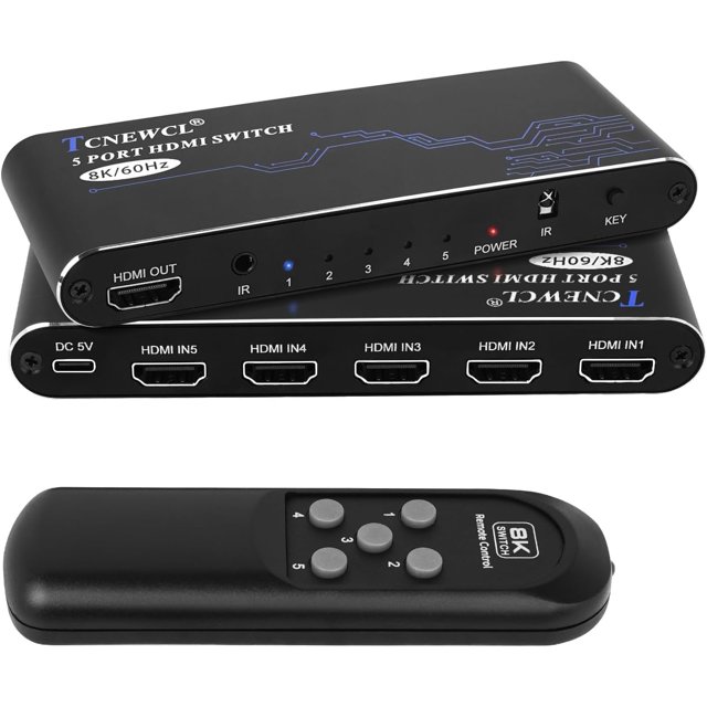 Conmutador HDMI TCNEWCL 8K @60Hz 5x1 con mando a distancia para PS5 Xbox PC
