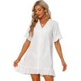 thumbnail image 1 of Traje de baño para mujer Allegra K bikini de playa algodón botón frontal con volantes dobladillo camisa vestido cubierta blanco S, 1 of 5