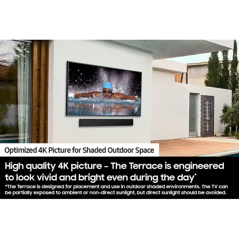 SAMSUNG 85" Class LST7C The Terrace Partial Sun Neo QLED 4K QN85LST7CAFXZA 2024 display and camera view