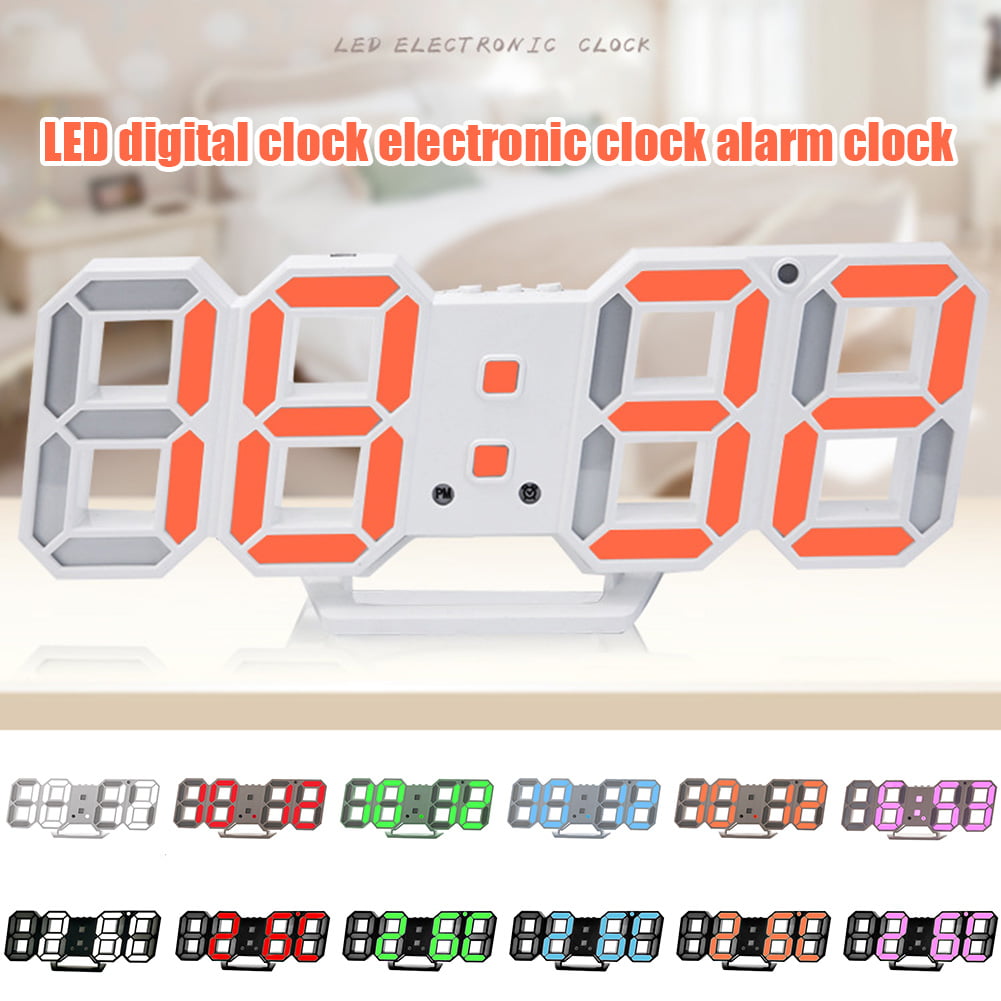 Modern Digital 3D LED Wall Clock Alarm Clock Snooze 12/24 Hour Display USB NEW k 