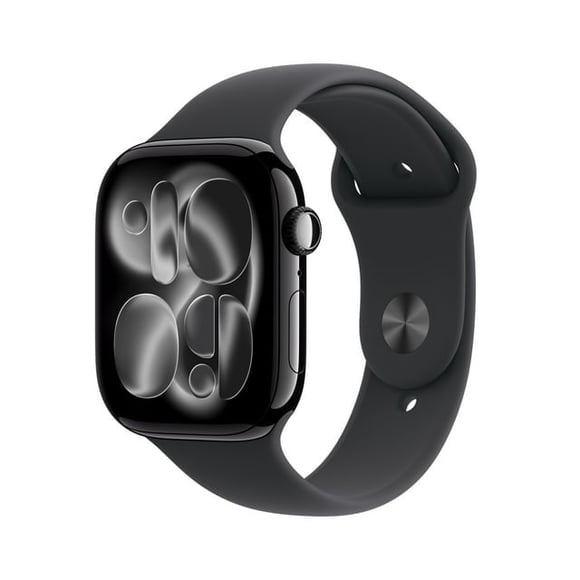 Restored Apple Watch Series 11 GPS 46mm Jet Black Aluminum Case with Black Sport Band M/L - Refurbished Good