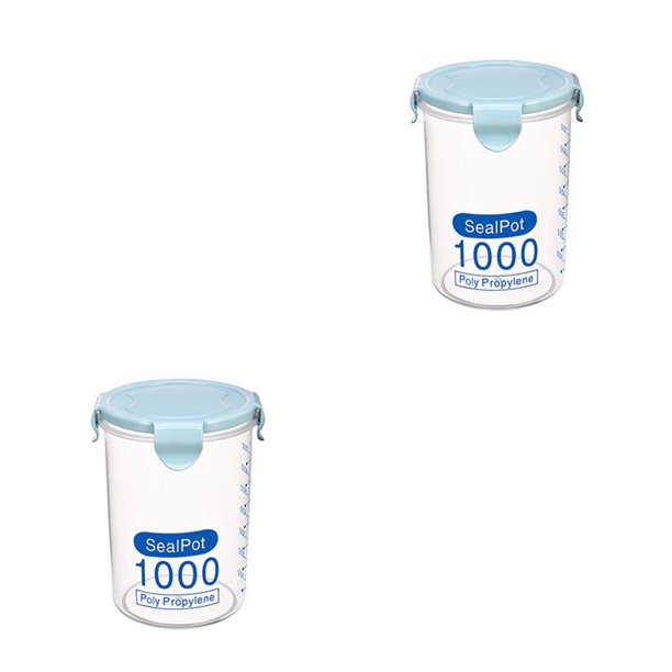 Bewildely Hebilla de plástico PP transparente, latas selladas, soportes redondos para tanque de almacenamiento de cereales, contenedores de cocina azul 11*9.5*14.5 cm 2piezas Bewildely CBP055751