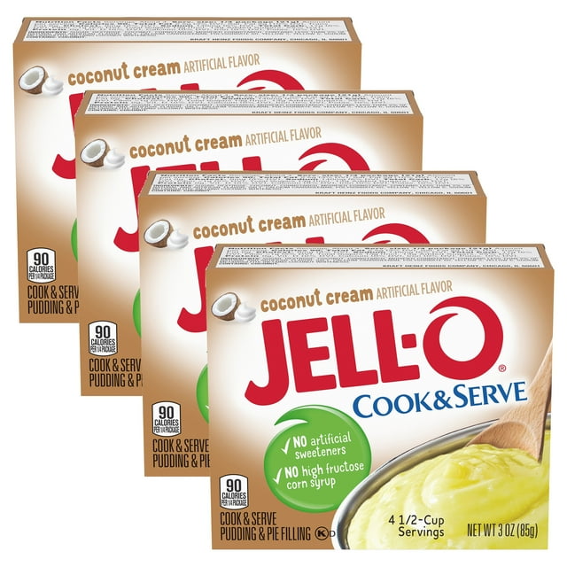 JellO Cook and Serve Coconut Cream Pudding, 3 oz Box (Pack4
