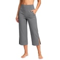 thumbnail image 2 of Womens High Waisted Capri Wide Leg Yoga Pants with Slits Summer Casual Athletic Workout Cropped Pants with Pockets,Gray,S, 2 of 8