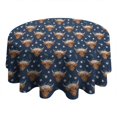 thumbnail image 4 of Navy Highland Cow Flower Pattern Round Tablecloth 60"x60",Wrinkle Wipeable Table Cloth for Kitchen Dining Room Picnic Patio Party, 4 of 6