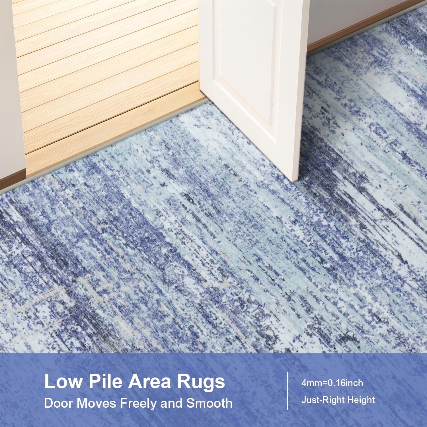 Area Rug 8’ x 10’, Modern Blue Toneed Washable Rug Soft Non Slip Rug Low Pile for Bedroom, Living Room, Dining Room, Office