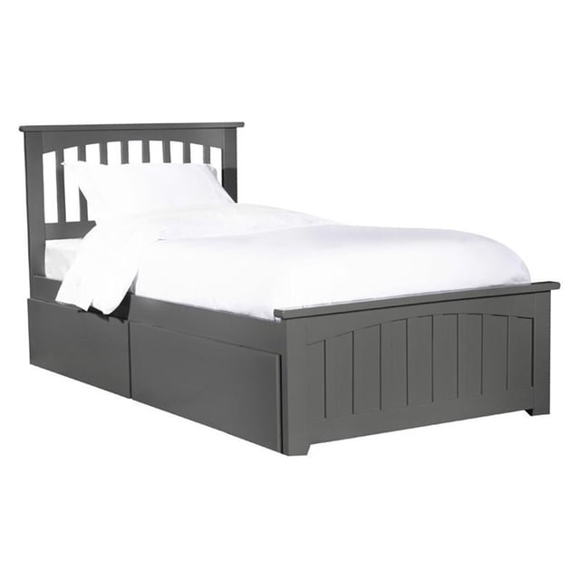 Leo & Lacey Lit Plateforme Simple avec Pied de Lit et 2 Tiroirs de Lit Urbains Gris