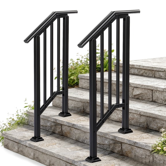 ENTU Outdoor Steps Handrails Fits 1 to 2 Steps Wrought Iron Stair Railing 600 lbs Capacity