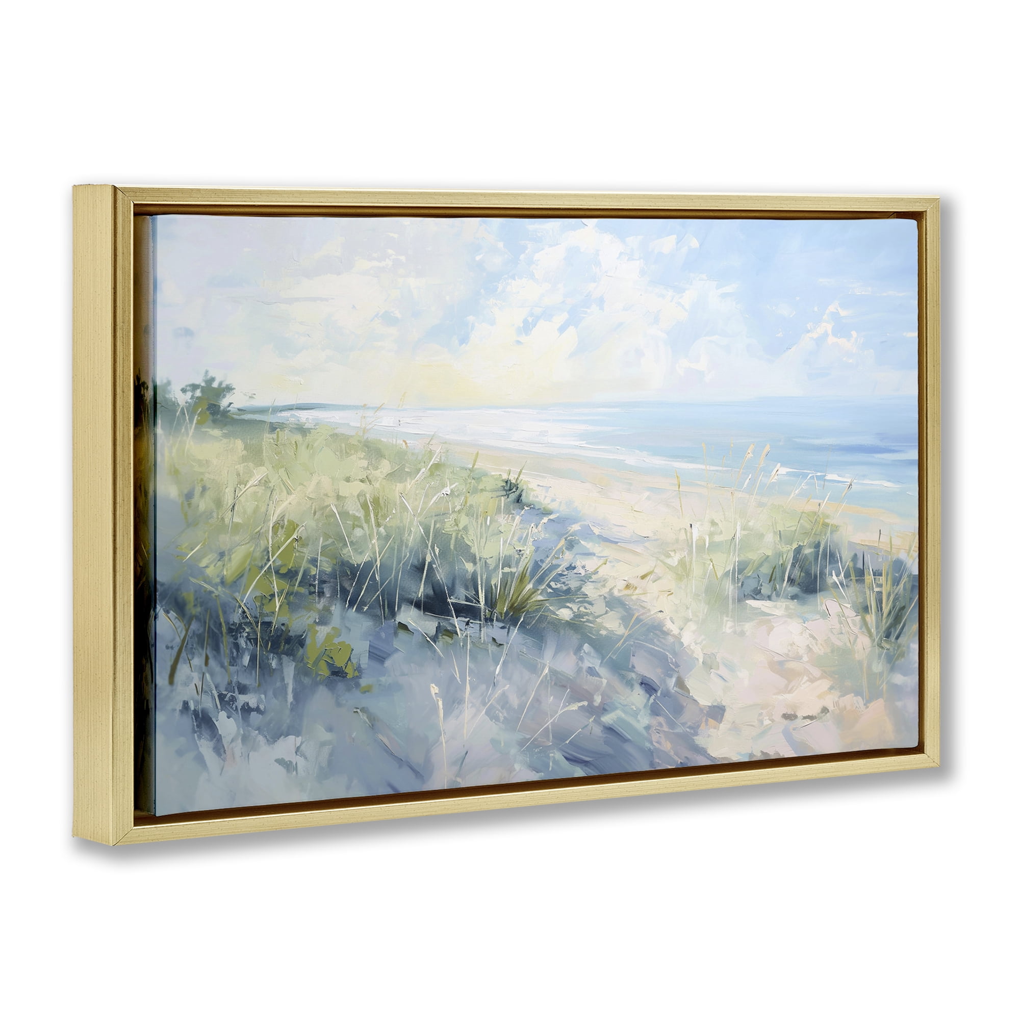 Stupell Industries Sunny Day At The Coast Nautical & Beach Painting Gold Floater Framed Canvas Art Print Wall Art, 31 x 21