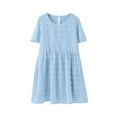 thumbnail image 2 of Girls Dresses Children Solid Color Short Sleeve Pleated A Line Elastic Waist Cute Dresses Party Princess Dress Size 4 Y-5 Y, 2 of 4