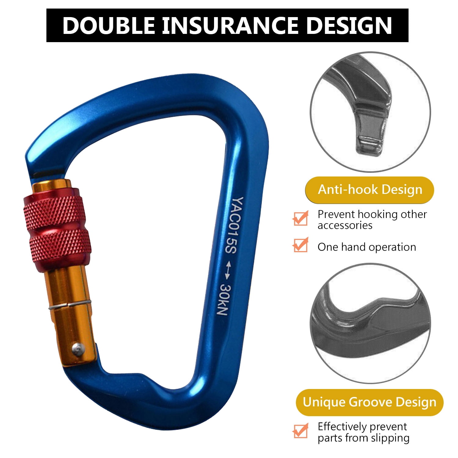 Aluminum Carabiner Clip, Heavy Duty Carabiners with Screw Gate 30kN D Ring Locking Carabiner for Hiking Camping Fishing and Outdoor Use(5 PCS)