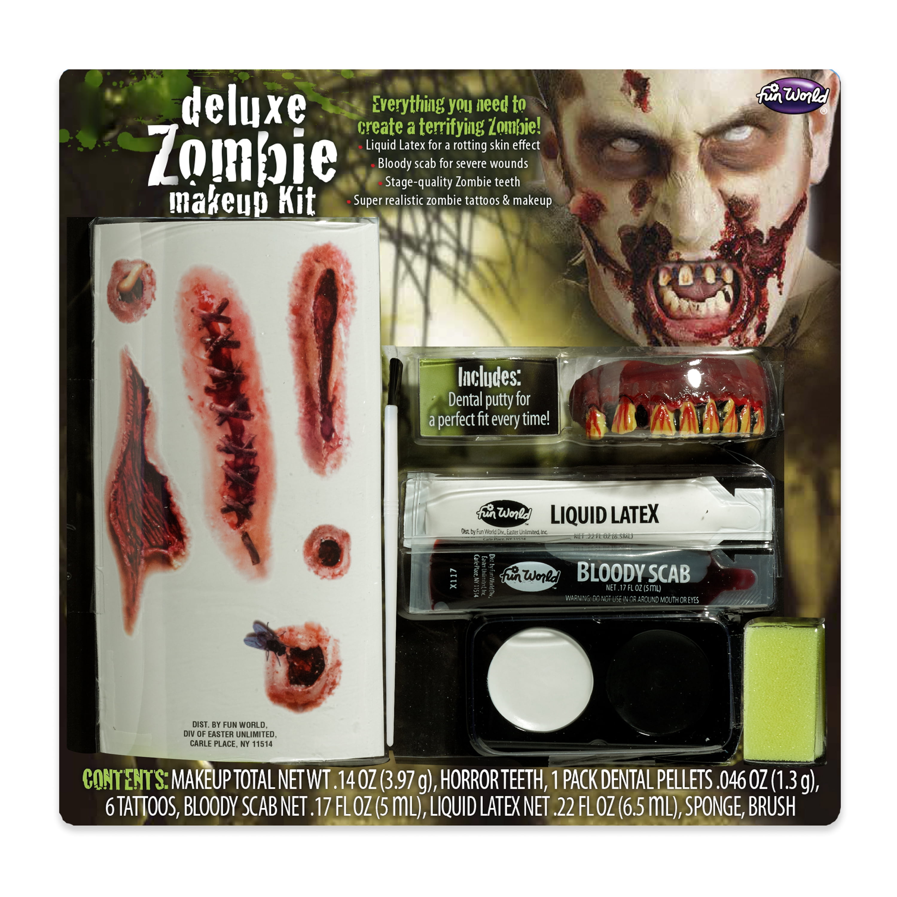 Fun World Halloween Costume Face Paint Deluxe Zombie Makeup Kit