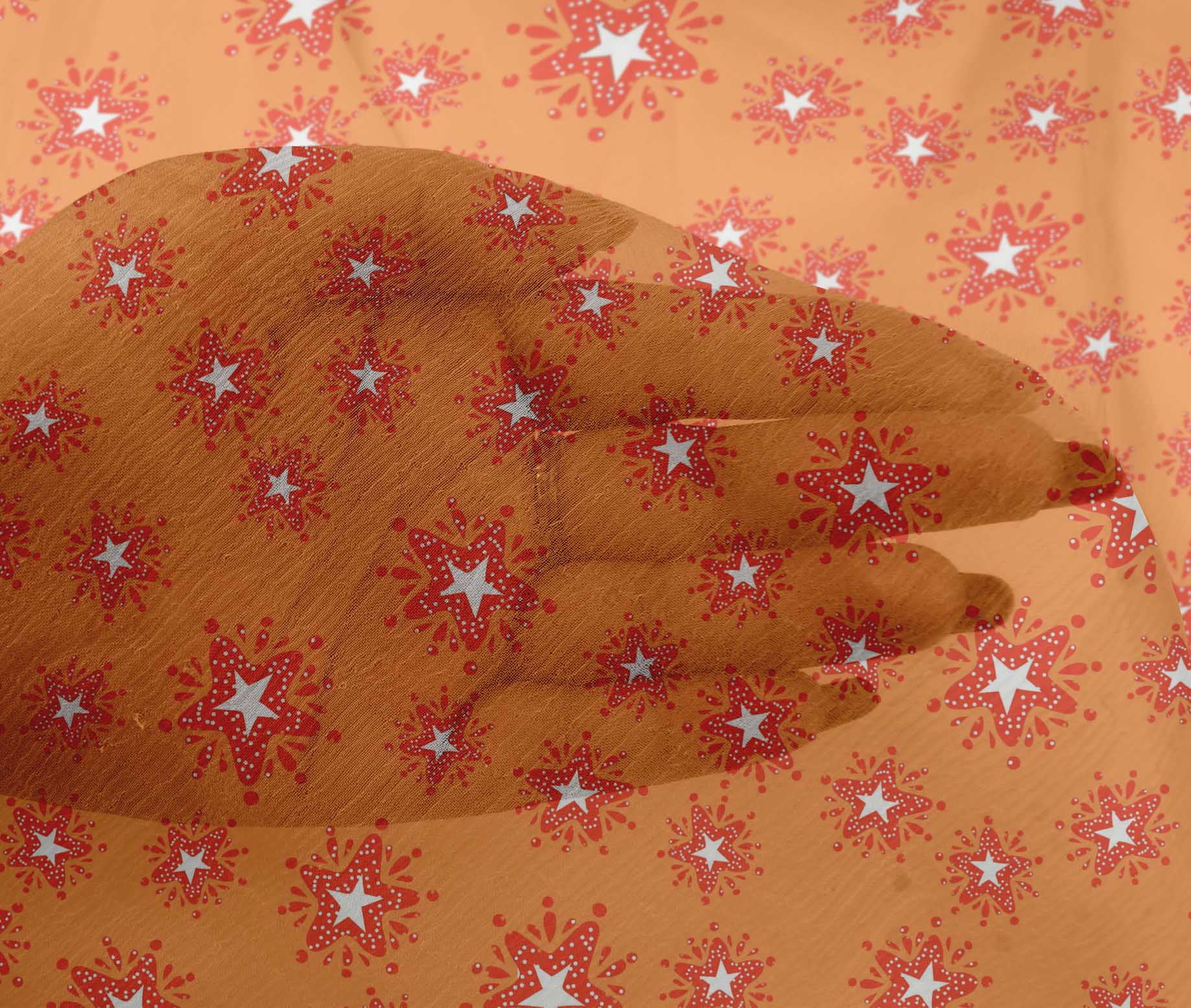 oneOone Viscose Chiffon Orange Fabric Star Christmas Craft Projects Decor Fabric Printed By The Yard 42 Inch Wide