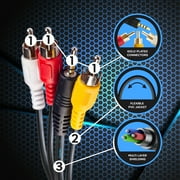 SatelliteSale Auxiliary 3.5mm Audio/Video Jack to 3 RCA Composite Aux Cable Universal Wire PVC Black Cord 6 feet
