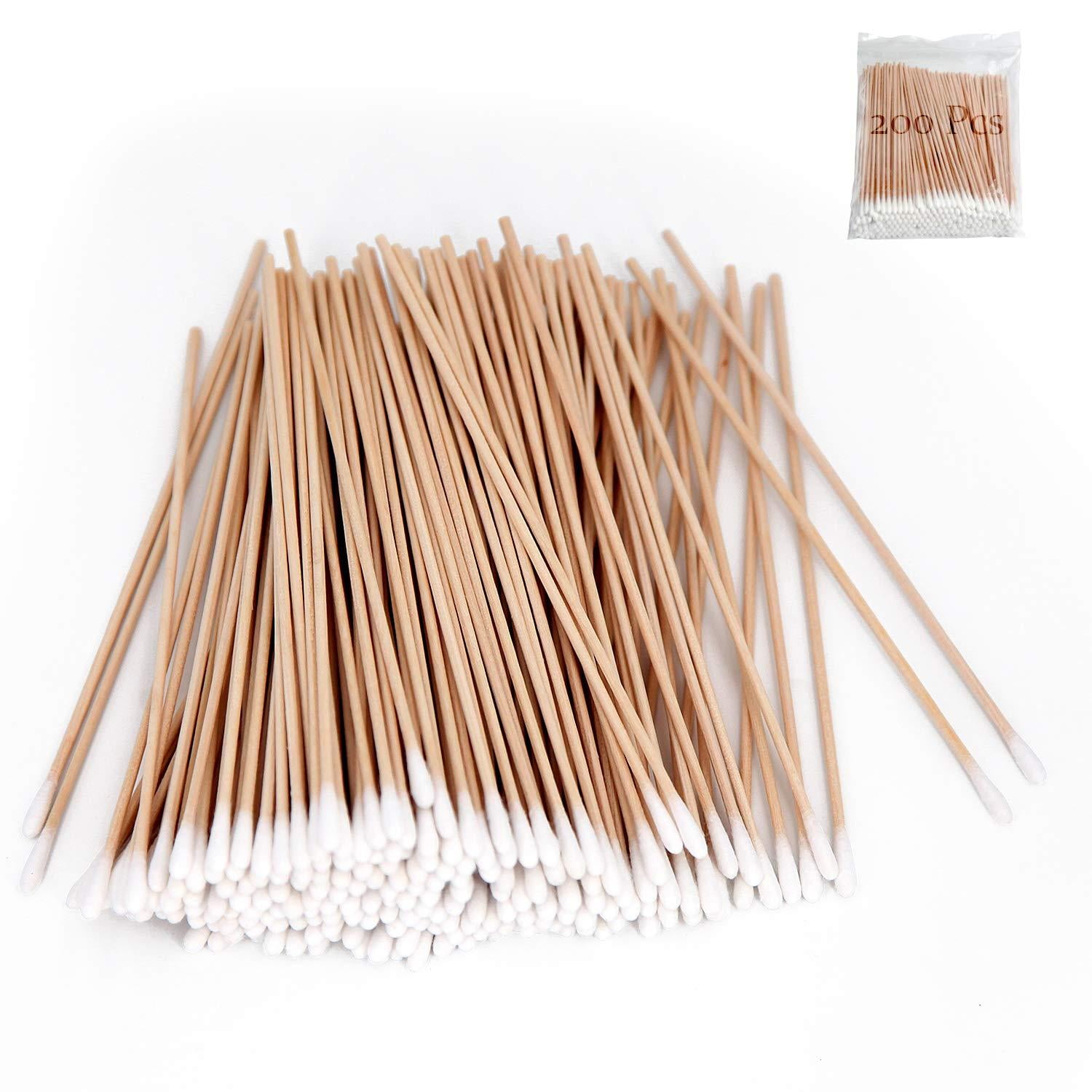 200 PCS Long Wooden Cotton Swabs, Cleaning Sterile Sticks With Wood