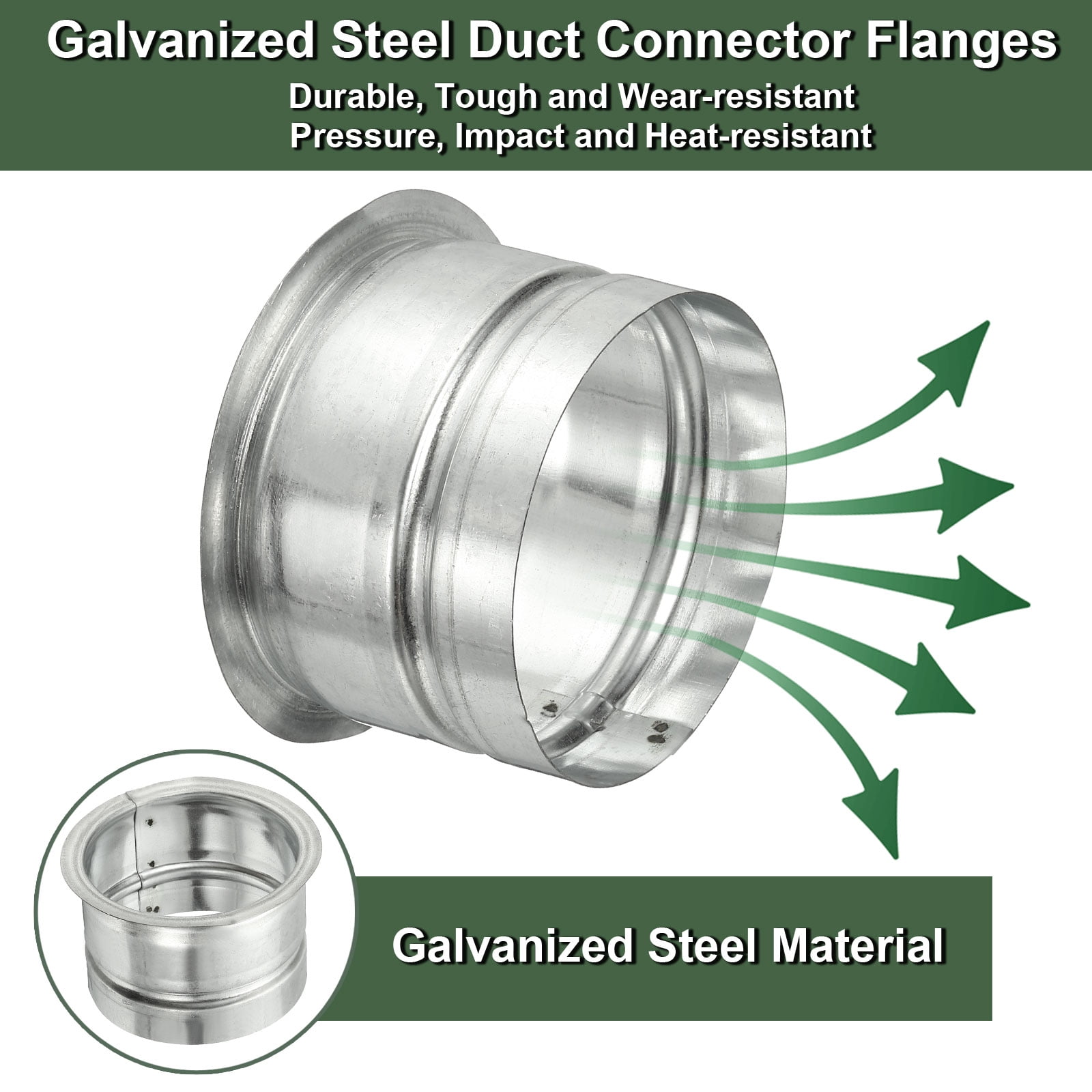 Duct Connector Flange, 2 Pcs Round Galvanized Steel Air Ducting Mounting Plate, Great for Heating Cooling Ventilation HVAC Exhaust Fan System(4 Inch, Silver Tone)