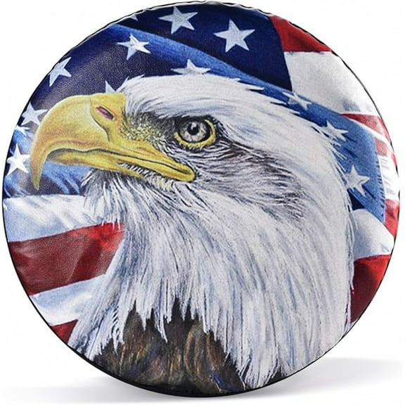 Patriotic Eagle and Flag Wheel Cover for All Spare Tire Sizes 14 15 16 17 inch Polyester