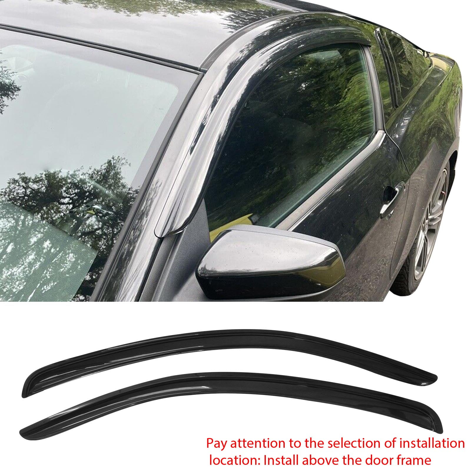 Ikon Motorsports Window Visors Compatible with 10-14 Ford Mustang Coupe Acrylic Side Vent Windshield Deflector Rain Guard 2Pc Set Outside Mount