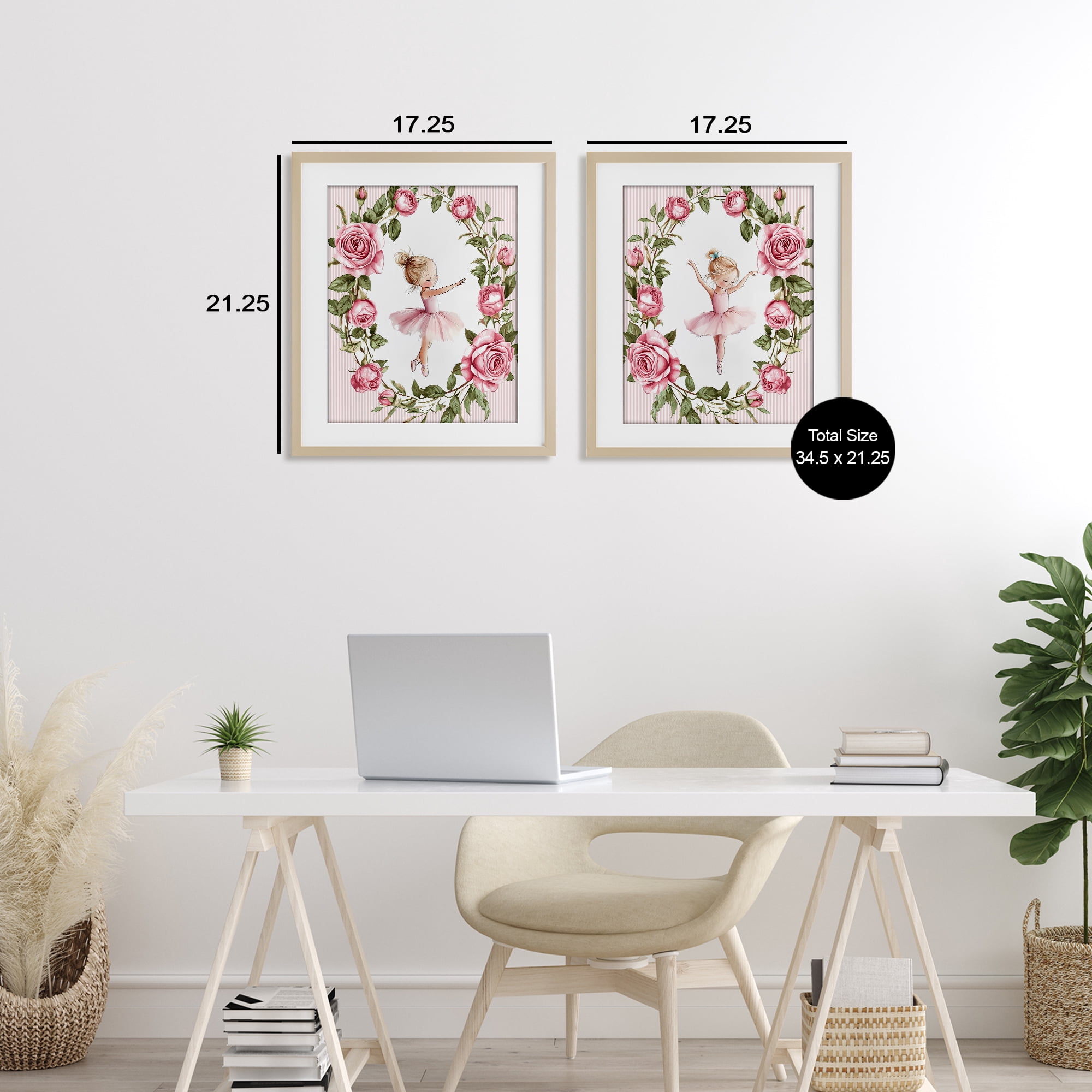 Stupell Industries Little Rose Dancers 2 Piece Birch Framed Print Under Glass Set, design by Christine Simpson Art